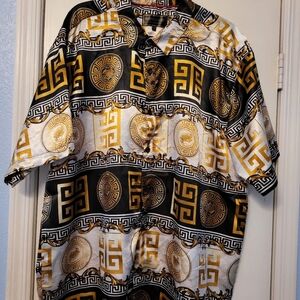 EUC Baroque Gold Medusa Italian Designer Style Mens Short Sleeve Size 3XL XXXL